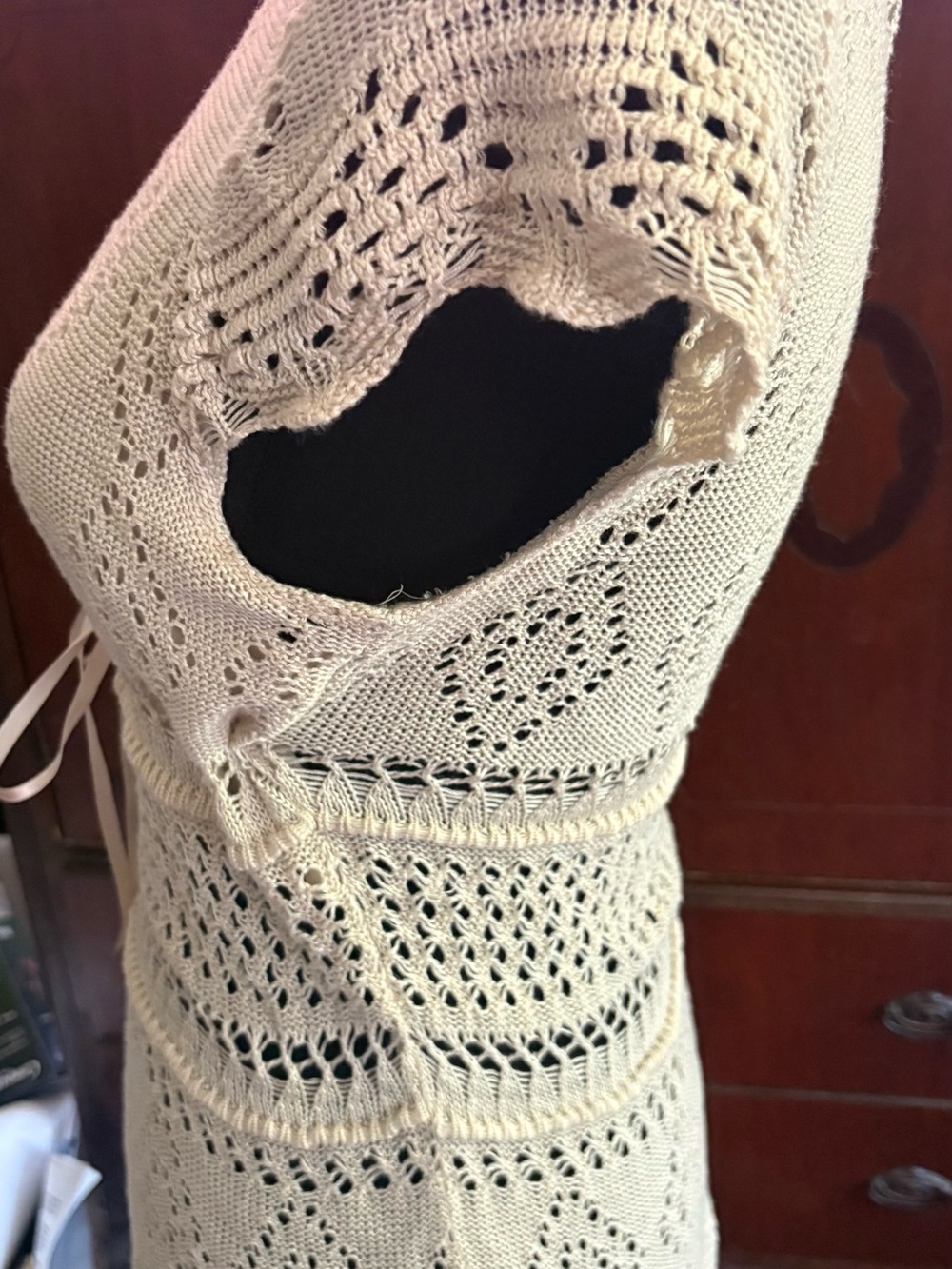 Faded Glory Cream Crochet Knit Scoop Neck Tunic - Picture 3 of 4